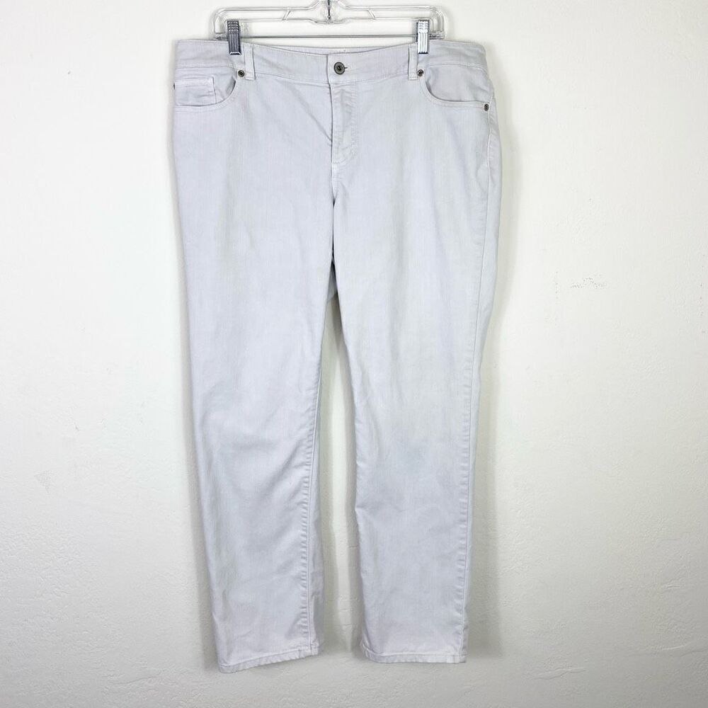 Chico’s Platinum Denim Light Grey Slim Leg Jeans Size 16